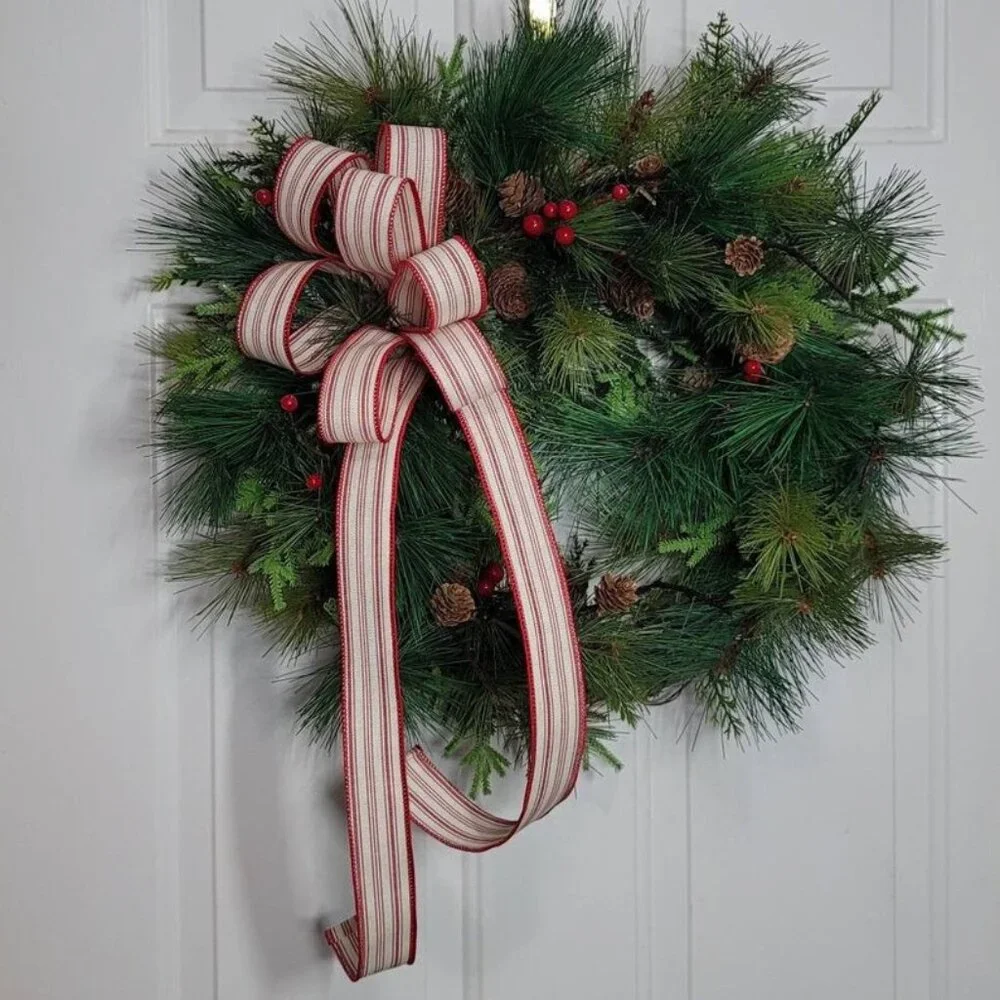 Mixed Pines Winter Wreath, Winter Season Red Berry Pine Farmhouse Rustic Wreath